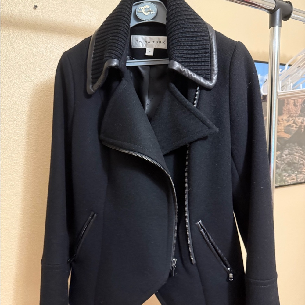 Trina Turk Black Leather Trim Jacket